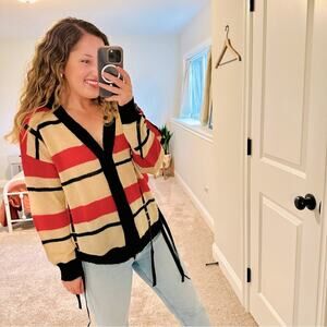 3.1 Phillip Lim Red Black Ribbon Mohair Cardigan Sweater Medium